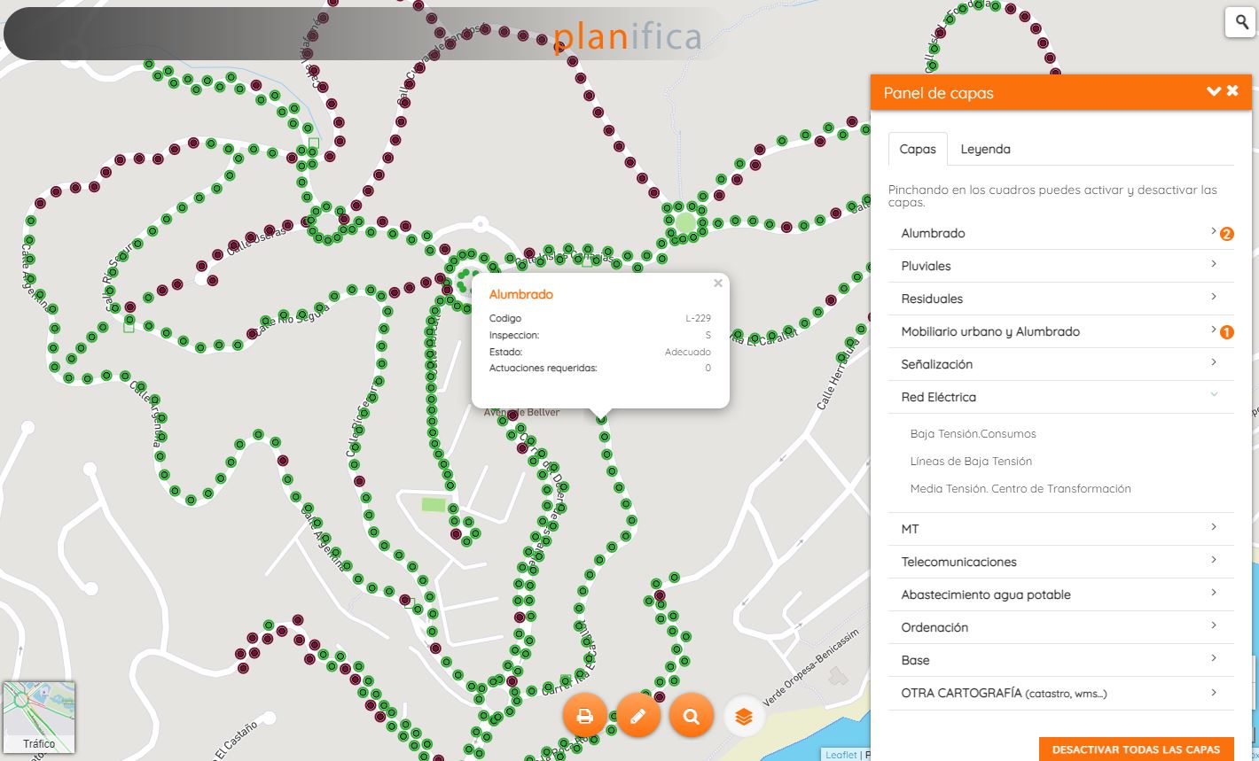 Mapa interactivo de la infraestructura en Urb. Colomera, Oropesa (Castellón)